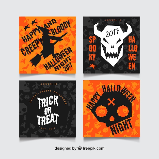 Free vector halloween cards with spooky style