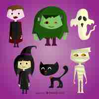 Free vector halloween cartoon characters set