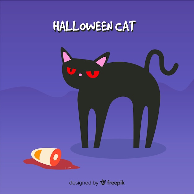 フラットデザインのハロウィンの猫の背景