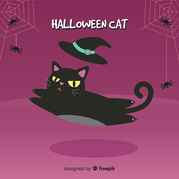 Halloween cat background in flat design