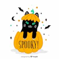 Free vector halloween cat background in flat design