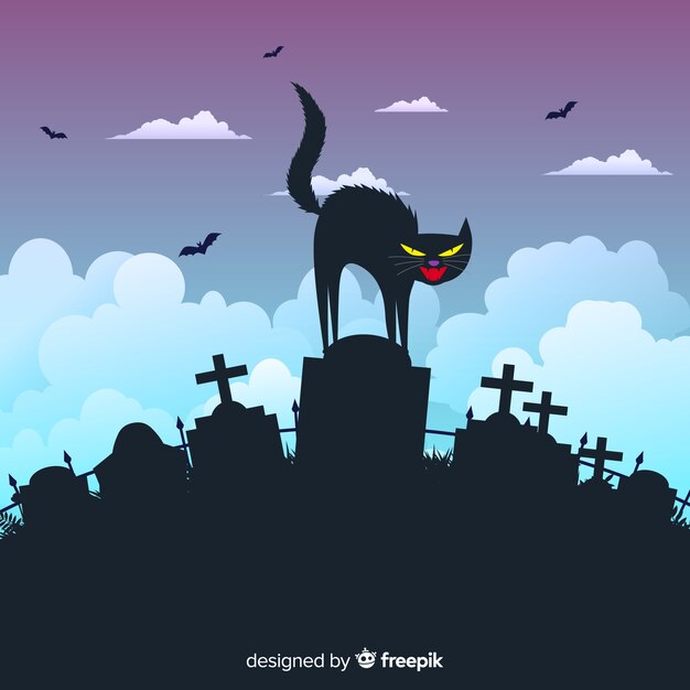 Halloween cat background in flat design