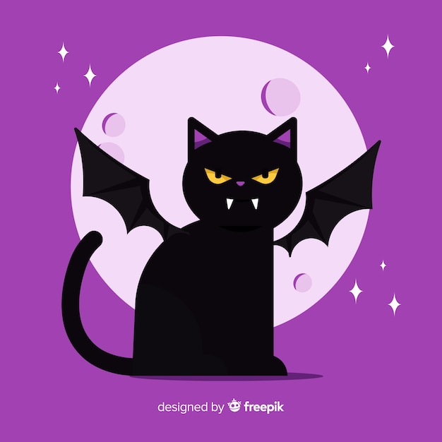 Free vector halloween cat background in flat design