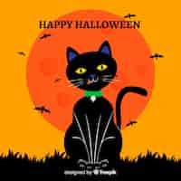 Vettore gratuito priorità bassa del gatto di halloween nella progettazione piana