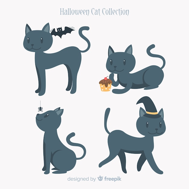 Free vector halloween cat collection in different poses