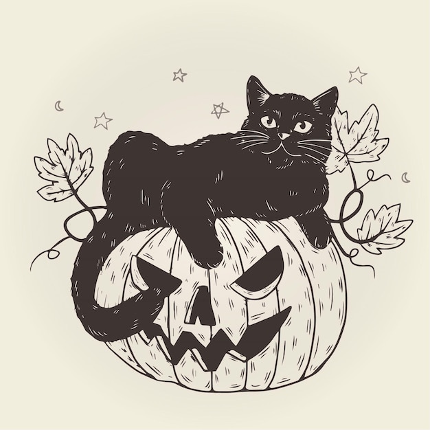 無料ベクター ハロウィン猫デザイン