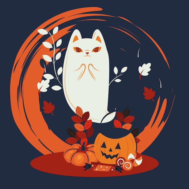 Halloween cat disguised of ghost character