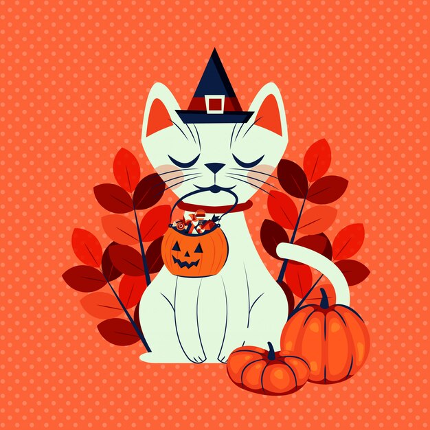 Хеллоуинский кот, замаскированный под характер ведьмы