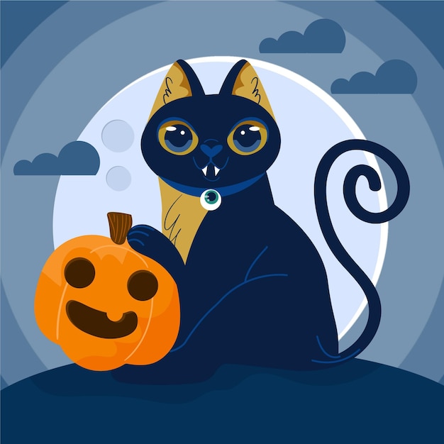 Vettore gratuito concetto disegnato gatto di halloween