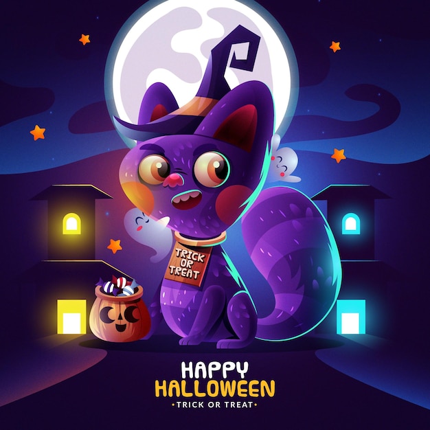 Gatto di halloween in design piatto