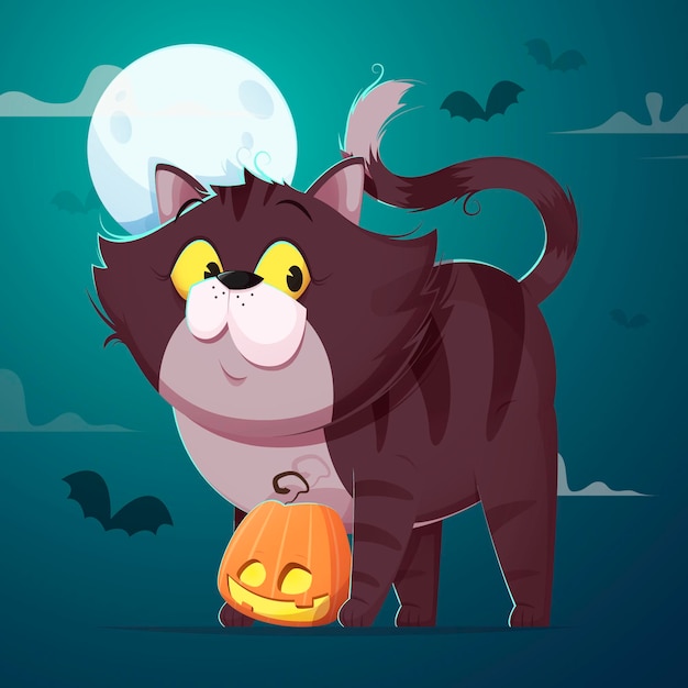 Free vector halloween cat in flat design