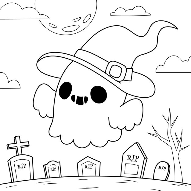 Иллюстрация страницы раскраски празднования Хэллоуина