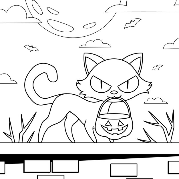 ハロウィーンのお祝いぬりえイラスト