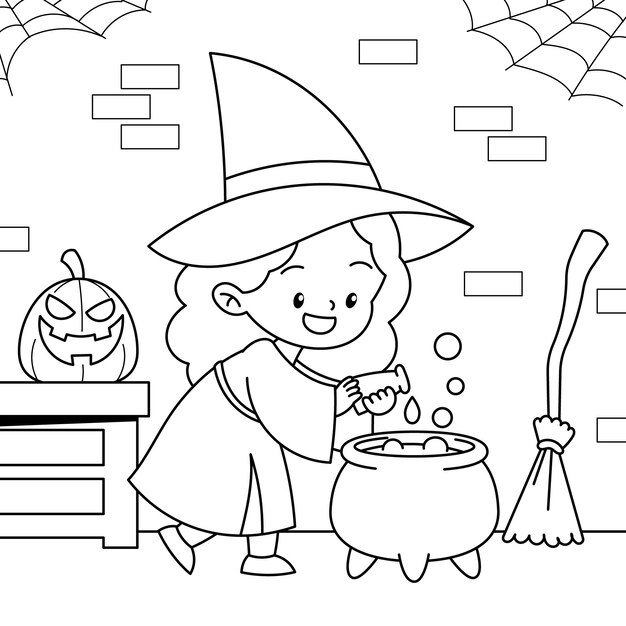 Иллюстрация страницы раскраски празднования Хэллоуина