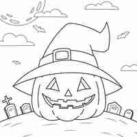 Бесплатное векторное изображение Иллюстрация страницы раскраски празднования хэллоуина