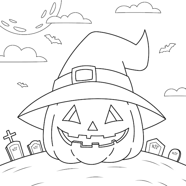 ハロウィーンのお祝いぬりえイラスト