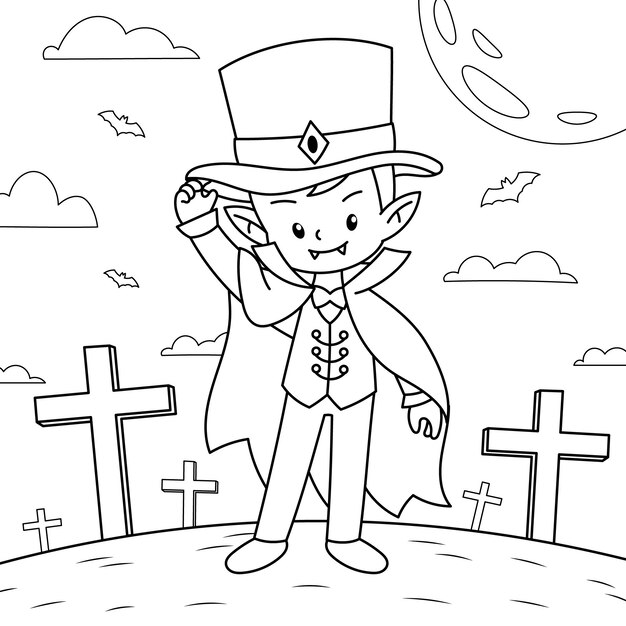 ハロウィーンのお祝いぬりえイラスト