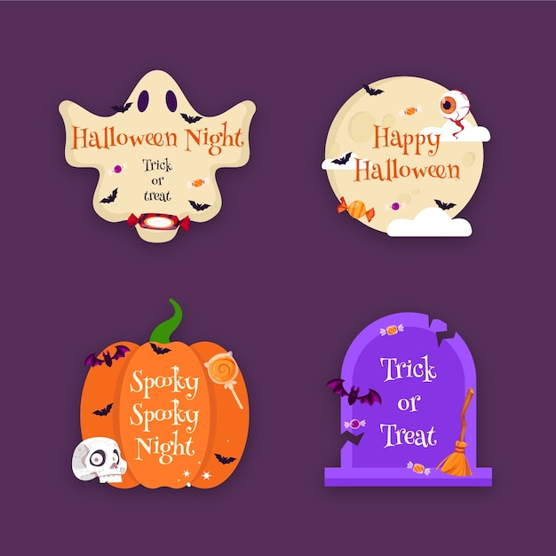 Vettore gratuito collezione di etichette di design piatto per la celebrazione di halloween