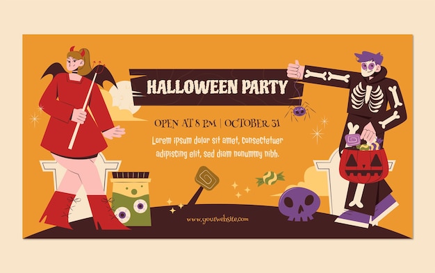 Halloween celebration flat design social media promo template