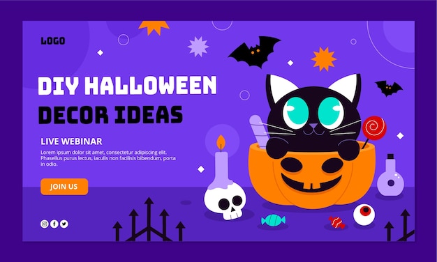 Halloween celebration flat design webinar template