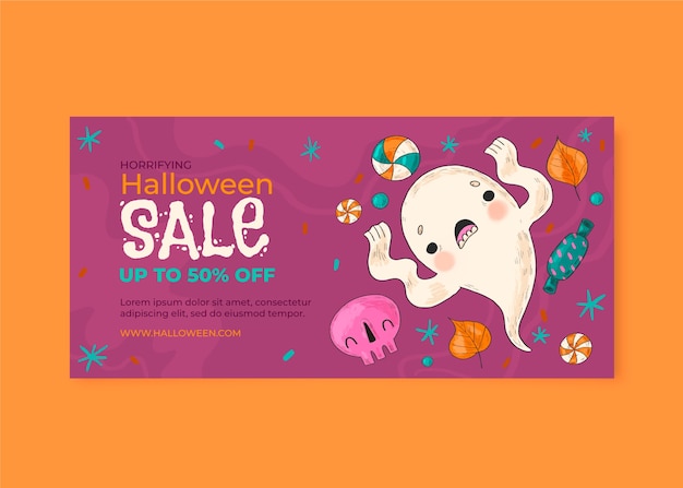 無料ベクター ハロウィーンのお祝いの水平バナー テンプレート