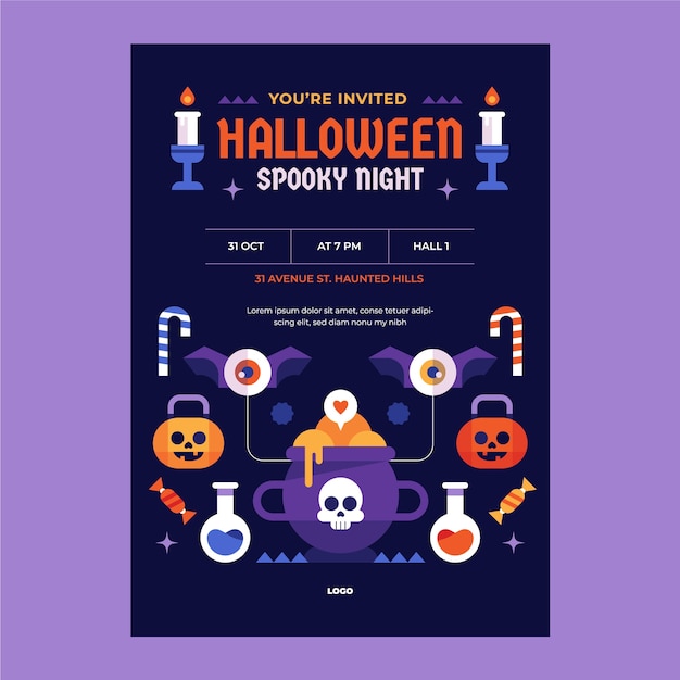 Бесплатное векторное изображение Шаблон приглашения на празднование хэллоуина