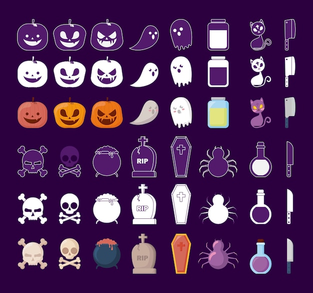 Празднование Хэллоуина набор иконок