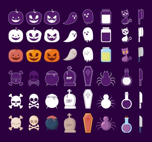 Празднование Хэллоуина набор иконок