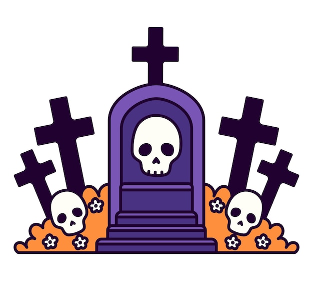 Cimitero di halloween con icona di teschi