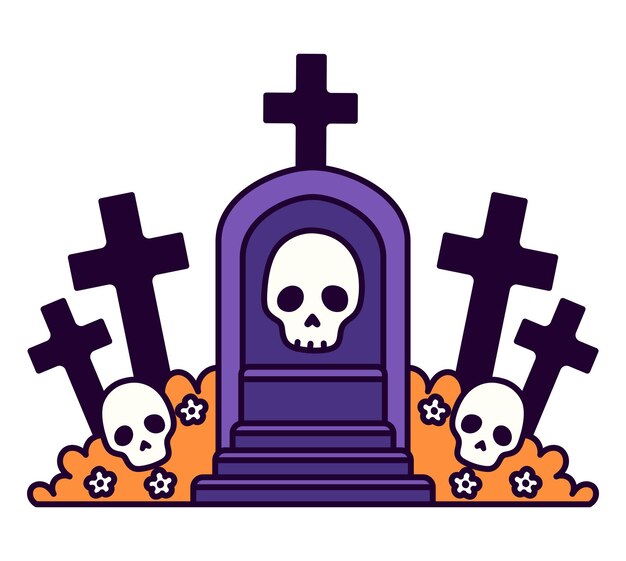 Free Vector halloween cemetery with skulls icon