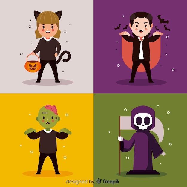 Vettore gratuito collezione di personaggi di halloween in design piatto