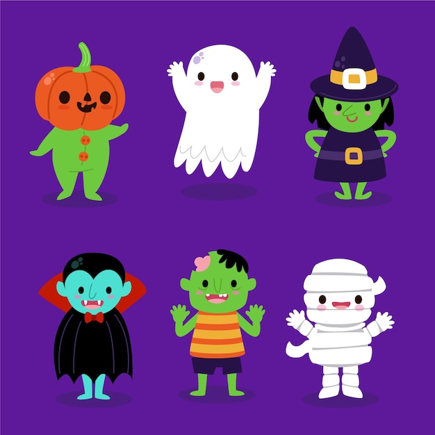 Vettore gratuito collezione di personaggi di halloween in design piatto