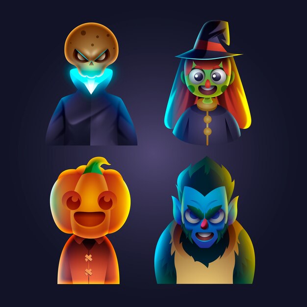 Бесплатное векторное изображение Коллекция элементов персонажей хэллоуина