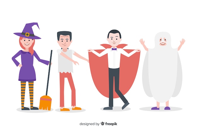 Vettore gratuito design piatto di pacchetto personaggio di halloween