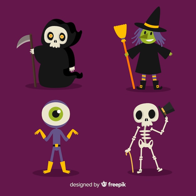 Free vector halloween character set in cartoon style