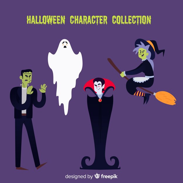 フラットデザインのハロウィンのキャラクターコレクション