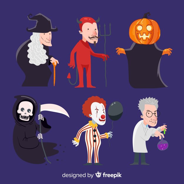 Коллекция персонажей Хэллоуина в плоском дизайне