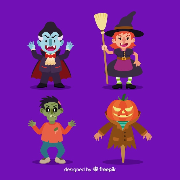 Collezione di personaggi di halloween in design piatto