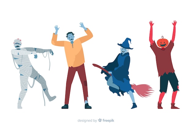 Halloween characters collection flat design