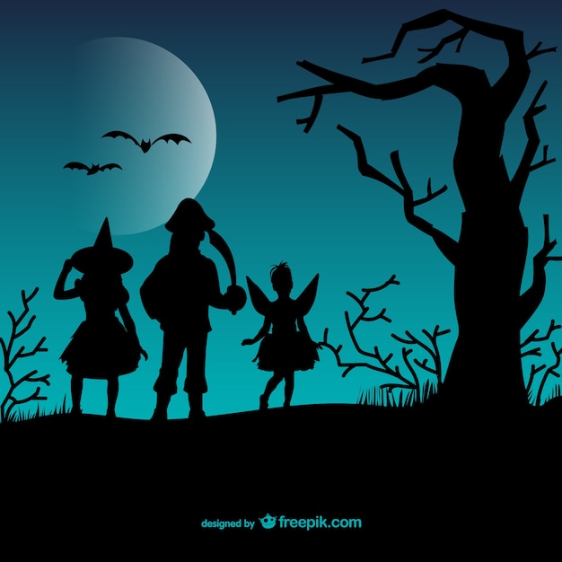 Бесплатное векторное изображение Хэллоуин дети силуэты