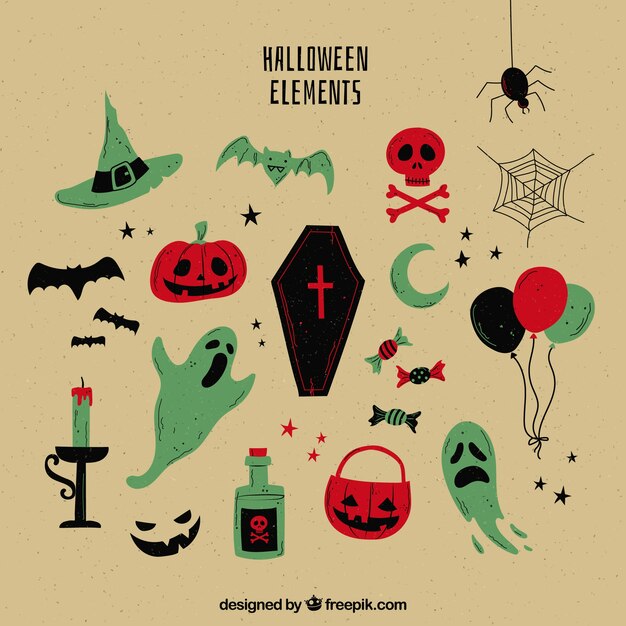 Free vector halloween collection of elements in retro style