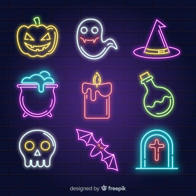 Free vector halloween collection with neon signs