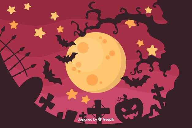 フラットなデザインの背景を持つハロウィーンのコンセプト