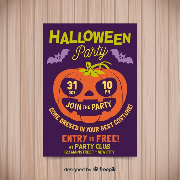 Шаблон плаката вечеринки в честь Хэллоуина в плоском дизайне