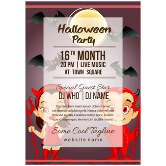 Halloween costume party poster template with little devil