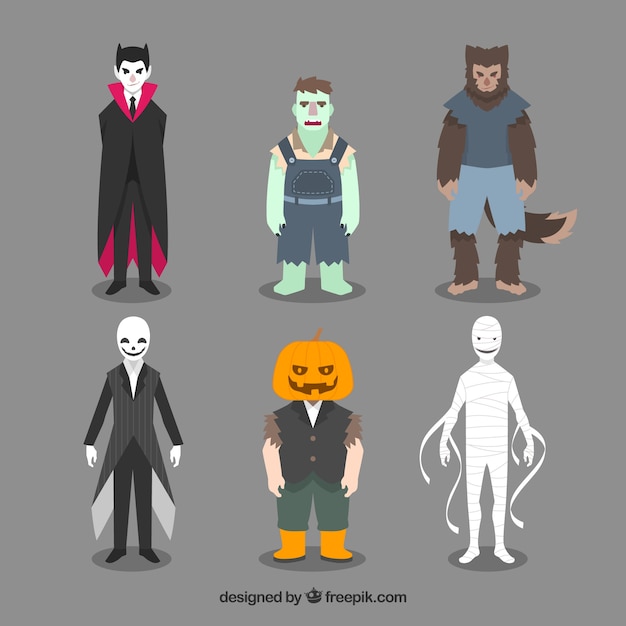 Бесплатное векторное изображение Ассортимент костюмов на хэллоуин