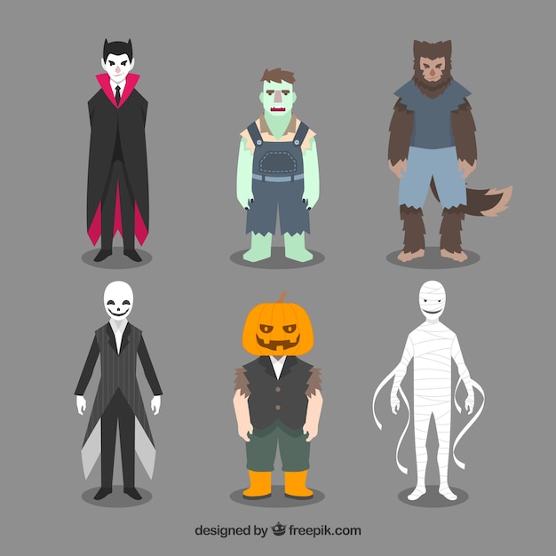 Vettore gratuito assortimento costumi di halloween