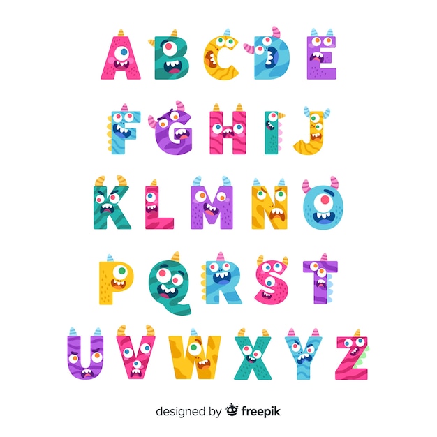 Free vector halloween cute monster alphabet