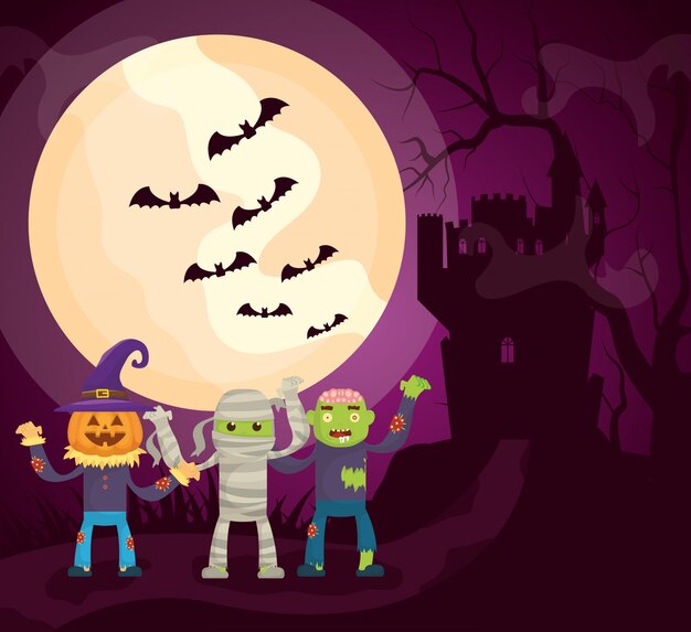 Хэллоуин темный замок с персонажами