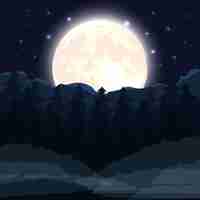 Free vector halloween dark forest scene with full moon